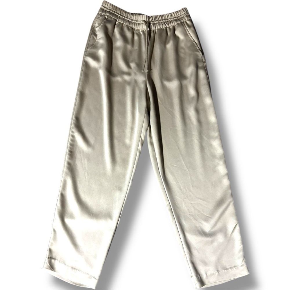 H&M Beige/Cream Soft Comfy High Drawstring Waist Satin Cropped Trousers - Picture 1 of 13